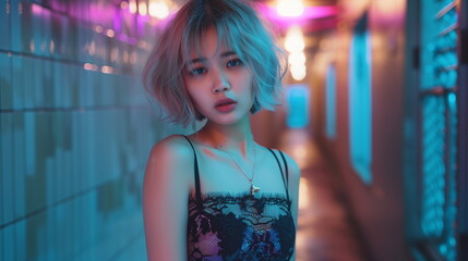 Naklejka premium 若いファッションモデルの女性 金髪