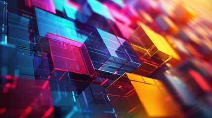 Fototapeta premium Vibrant Neon 3D Cyberspace: Futuristic Abstract Digital Background