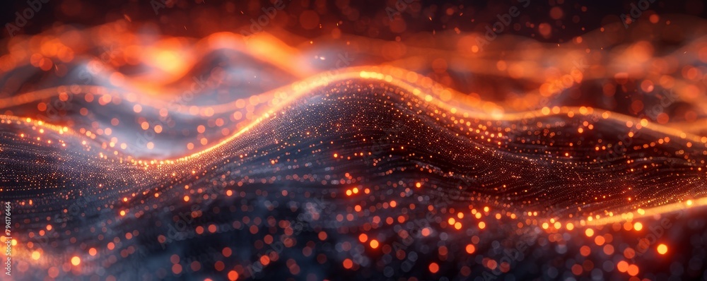 Poster abstract digital landscape features flowing data streams, neon lines set against a dark matrix - inn