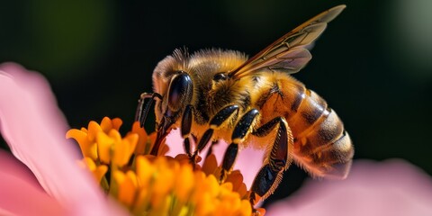 The honey bee collects flower nectar.