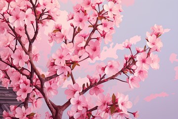 Fototapeta premium Blossoming Cherry Gradient Colors: Floral Park Scenes Spectacular