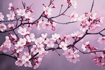 Obraz premium Blossoming Cherry Tree Gradients: Delicate Petal Array Photography