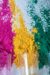 Colorful holi powder for Holi festival of colors in India.