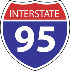 US Interstate 95 highway icon. US Interstate 95 highway sign with route number and text. Interstate highway 95 road symbol. flat style.