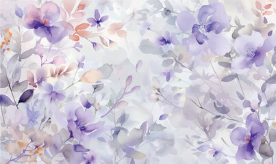 watercolor background flowers pattern, violet pastel colors