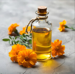 Essential oil of calendula flower - obrazy, fototapety, plakaty