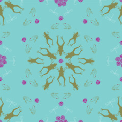 Vector crystal blue seamless pattern background: Froggish Ballet.