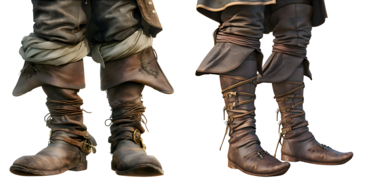 pirate leather boots isolated on transparent png background