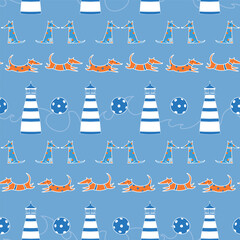 Vector soft blue seamless pattern background: Fun At The Beach.