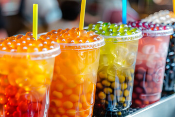 Taiwanese Bubble Tea varieties colorful tapioca pearls urban cafe scene