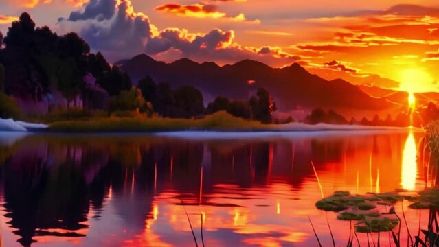 video sunset view by the river