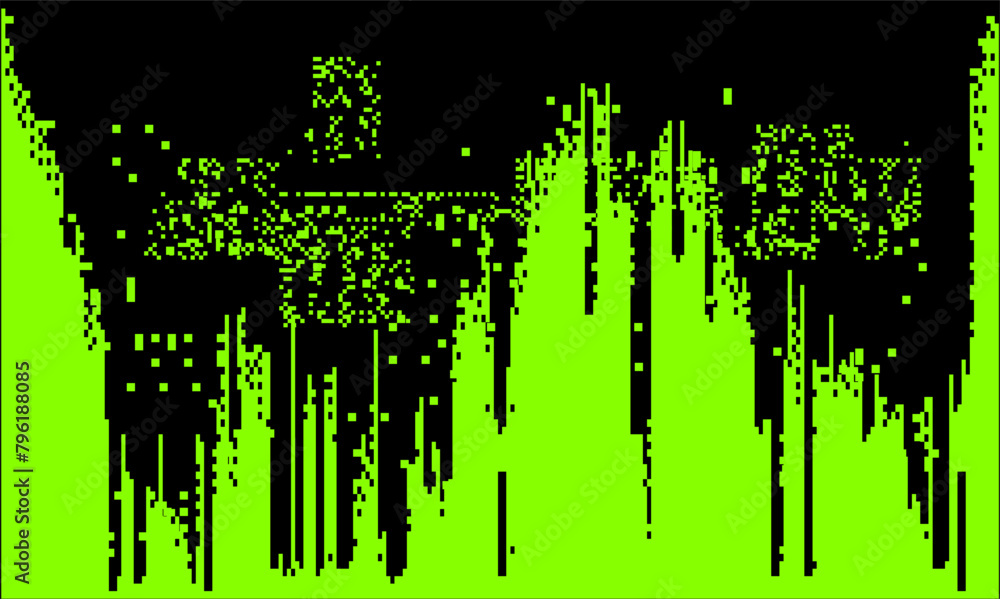 Poster Screen with neon pixel glitches and flickers. Concept vector illustration of a broken or malware program.