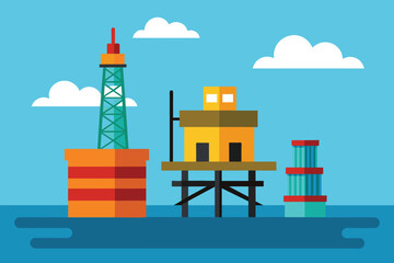 Building oil platform icon cartoon vector. Barrel tank sea. Drilling plant power vector design