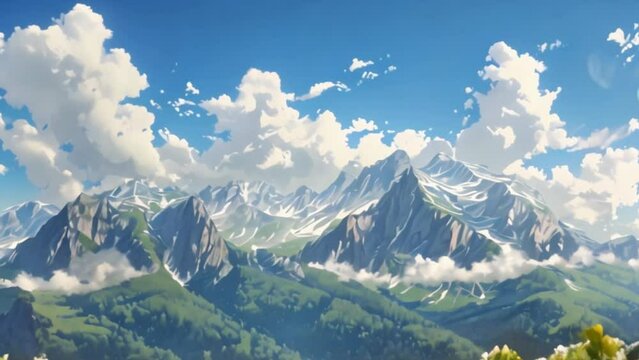 video mountain view with clear sky and white clouds
