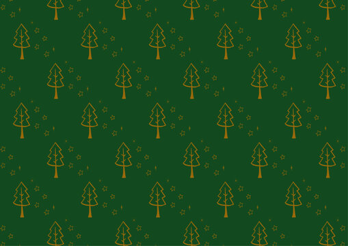 手描き　パターン　木　星　クリスマス　緑　素材　背景