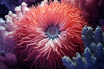 Fototapeta na wymiar Vibrant Coral Reef Gradients: Mesmerizing Anemone Textures