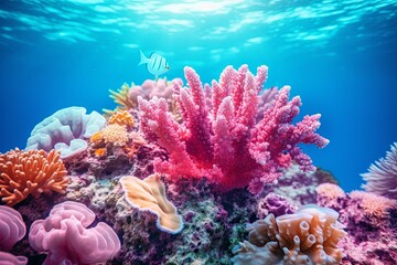 Fototapeta na wymiar Underwater Reef Coral Gradients: Tranquil Sea Wash