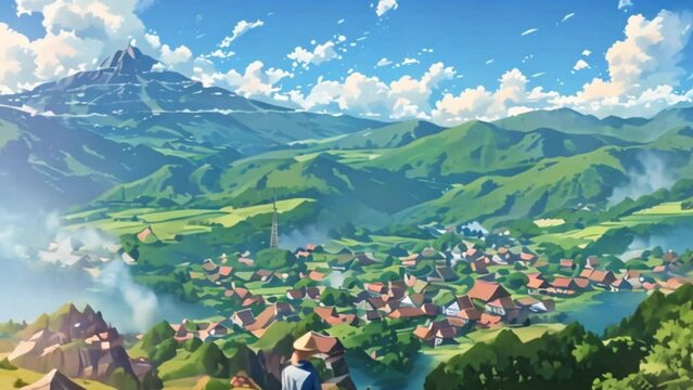 video one sees the view of the village from the top of the hill