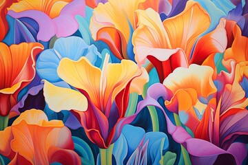 Intense Vibrant Tulip Field Gradients: A Mosaic of Bold Colors
