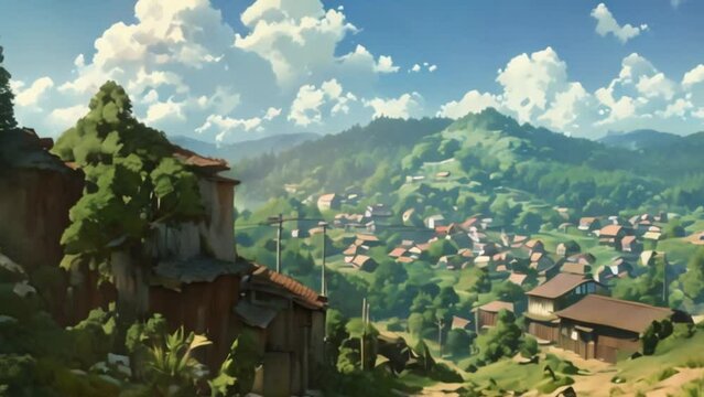 video one sees the view of the village from the top of the hill