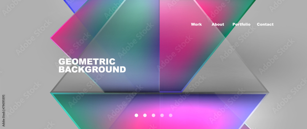Poster a geometric background with azure, purple, violet, pink triangles on a gray backdrop, resembling aut