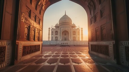 aj Mahal main view on the sunset, famous marble mausoleum of Agra, Uttar Pradesh, Indi