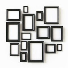 3D Render of a floating gallery photo frame set for creating a gallery wall display, on isolated white background, Generative AI