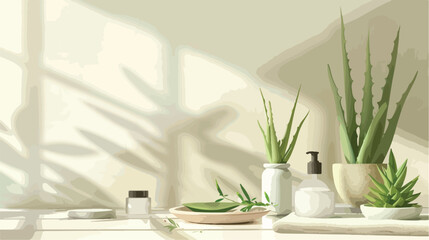 Spa composition with aloe vera on light background Vector