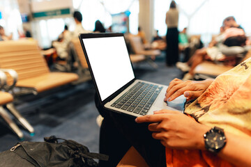 Using a laptop at the airport