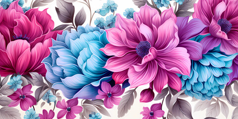 A stunning pink, purple and turquoise floral