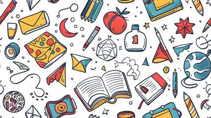 Back to school doodle seamless pattern hand drawn background colorfull 