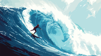 Surfer riding big ocean waves in Nazare Portugal. Vector - obrazy, fototapety, plakaty