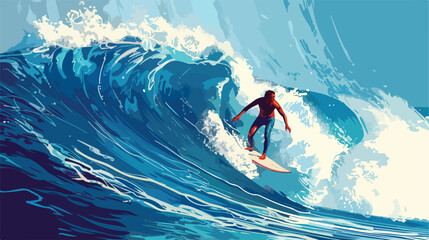 Surfer riding big ocean waves in Nazare Portugal. Vector - obrazy, fototapety, plakaty