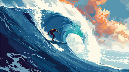 Surfer riding big waves in Nazare Portugal. Big waves - obrazy, fototapety, plakaty