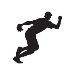 silhouette of baseball player vector black and white background. 