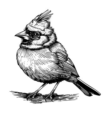 recommend clip art: northern cardinal engraving black and white outline