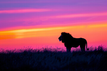The silhouette of a majestic animal against the colorful horizon high resorution