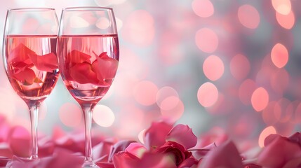 Fototapeta na wymiar ピンクの花びらとワイン