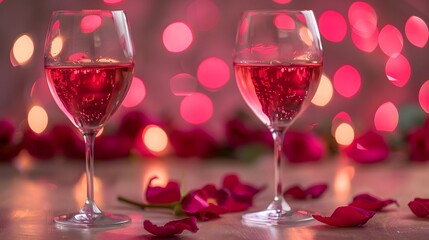 Fototapeta na wymiar ピンクの花びらとワイン