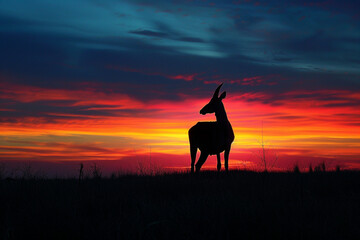 The silhouette of a majestic animal against the colorful horizon high resorution