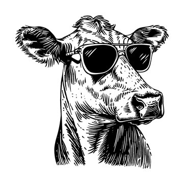 recommend clip art: cow wearing sunglasses engraving black and white outline
