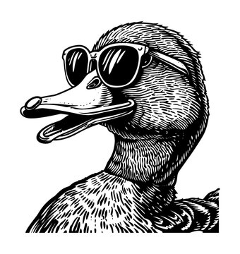 recommend clip art: duck wearing sunglasses engraving black and white outline