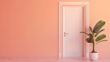ピンクの壁と白いドア