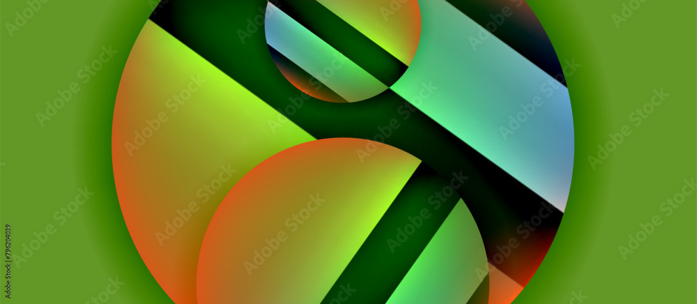 Poster a vibrant green background with a perfectly symmetrical magenta circle in the center, showcasing col