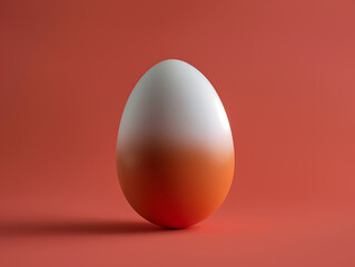 White and orange egg-shaped object on a red background. Minimalist and modern design concept with clean lines and simple geometry for print, advertisement, and graphic design projects.