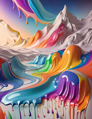 Abstract, bright paint splashing creating beautiful flowing and energetic scenes