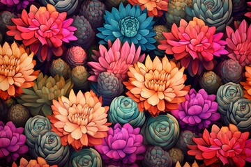 Desert Flora Pattern: Blooming Cactus Flower Gradients Art Print