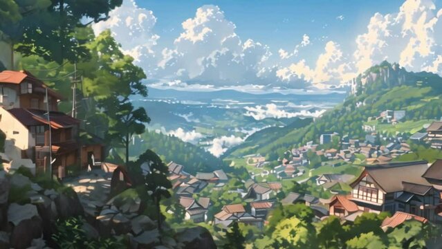 video one sees the view of the village from the top of the hill