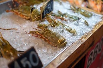 Fresh frozen shrimp at the seafood market