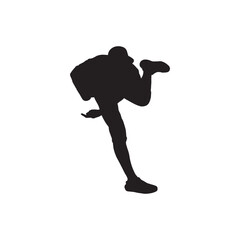 silhouette of baseball player vector black and white background. 